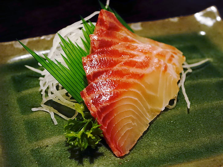 Sashimi de, peix, aliments, marisc, japonès, verdures, crua