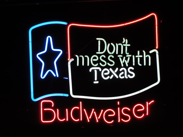 Budweiser, vairogs, reklāma, reklāma zīme, reklāma, neona izkārtne, Teksasa