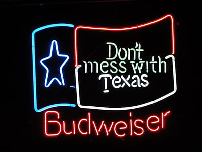 budweiser, shield, advertisement, advertising sign, advertising, neon sign, texas