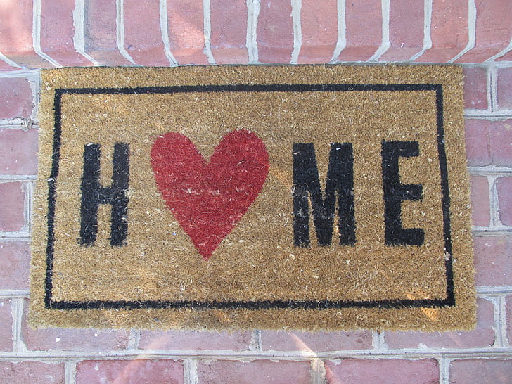 home, welcome mat, entrance, sign