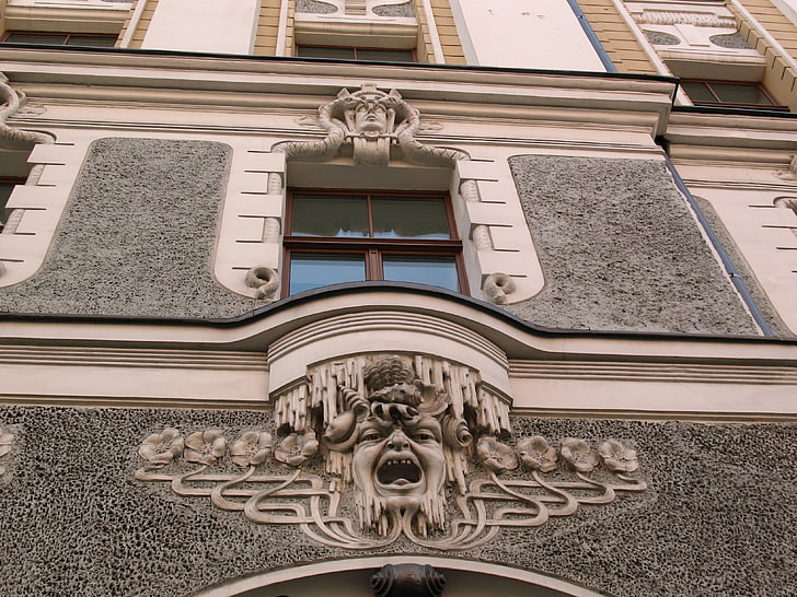 Lettland, Riga, Skulptur, die Fassade der