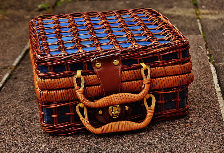 кошница, багаж, малки, ширит, синьо, затворен, Хенкел