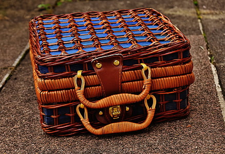 basket, luggage, small, braid, blue, closed, henkel