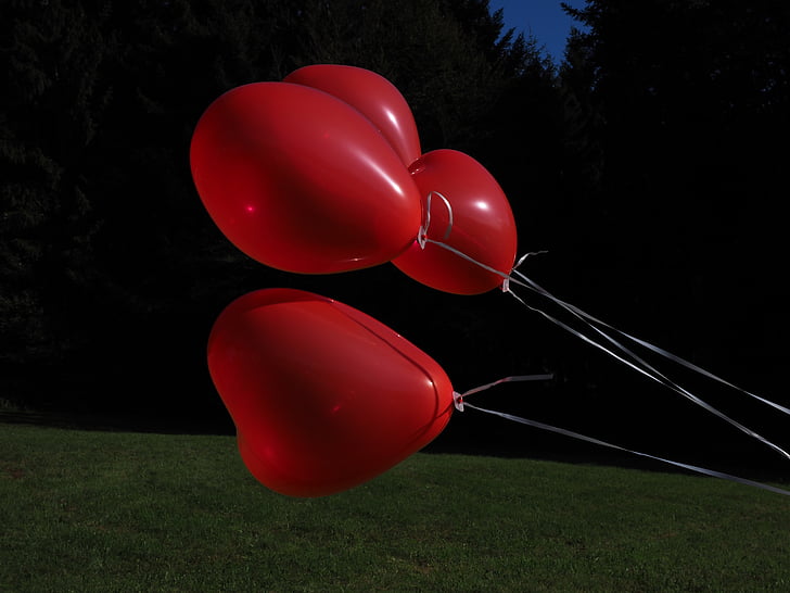 воздушные шары, сердце, любовь, Романтика, романтический, отношения, красный