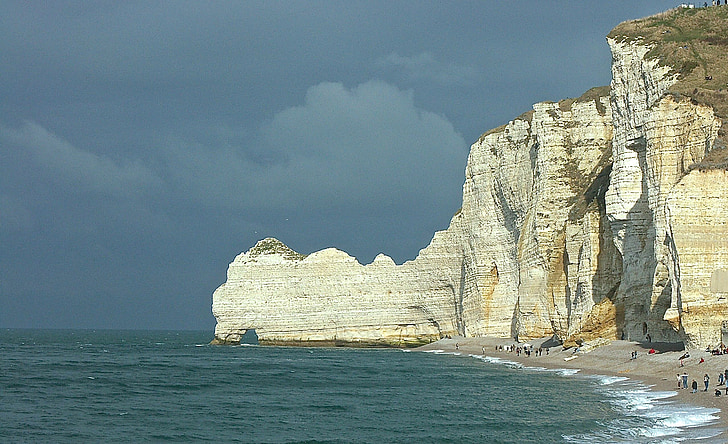 acantilado, Normandía, Etretat, paisaje, Francia, cielo, Playa