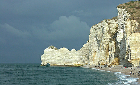 cliff, normandy, etretat, landscape, france, sky, beach