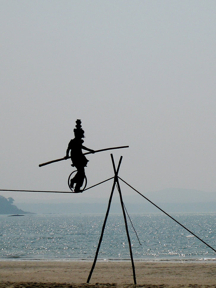 acrobat, balance, risk, sea
