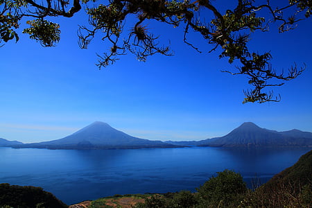 危地马拉, 湖, 中美洲, 山, 蓝色, 风景, 自然