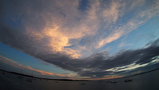 Hyannis port, Stany Zjednoczone Ameryki, zachód słońca, niebo, Abendstimmung, chmury, wody