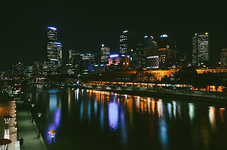 city at night, reflection, canal, urban, skyline, night city, evening