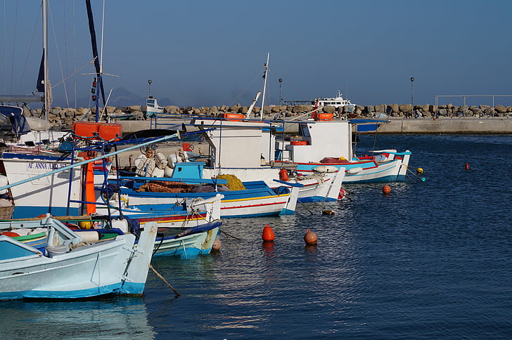 pescador, barcos, Puerto, Grecia, Isla, KOs, Marina