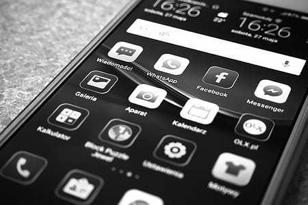 black and white, cellular telephone, device, display, electronics, equipment, internet