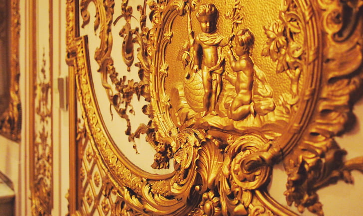 Gold, dekor, interiér, zdobené, panely, dizajn, Izba