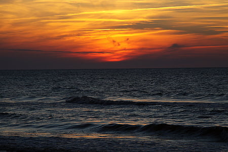 mar, oeste, puesta de sol, Playa, el mar Báltico, días de fiesta, el sol
