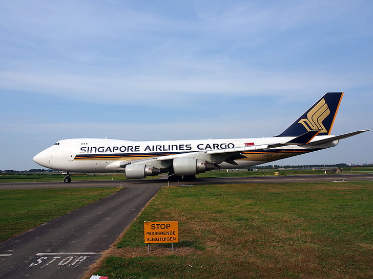 Boeing 747, jumbo jet, Singapore airlines, marfă, avion, aeronave, aterizare