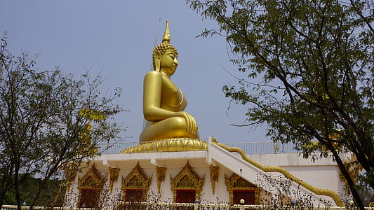Wat thep nimitr klippor, Sakon nakhon, Thailand, Thailand-templet, åtgärd, staty, en pilgrimsfärd