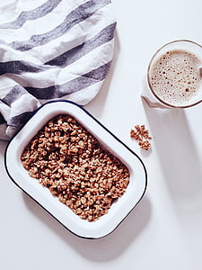 mic dejun, cereale, cafea, pahar, dimineata, ovăz, produse alimentare