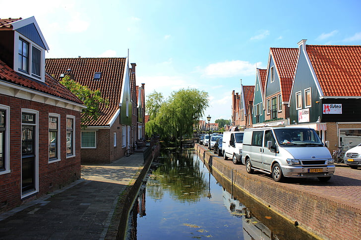 Nyderlandai, Volendam, kanalai, Miestas, namie, Architektūra, gatvė