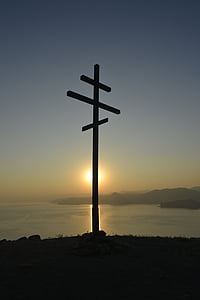 Крест, Религия, Крым, Православие, религиозные, Закат, Памятник