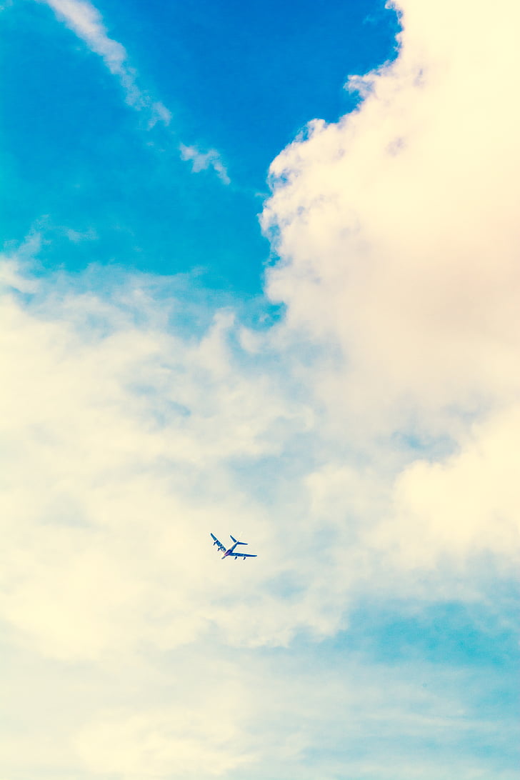 avió, volant, cel, núvol, vol, núvol - cel, transport