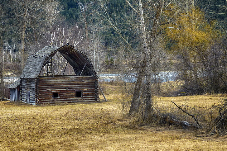 old, wooden, barn, vintage, antique, log, landscape