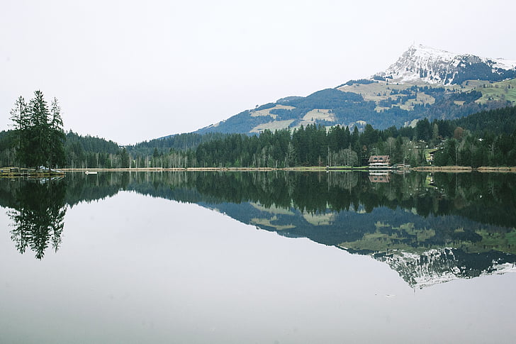 lake, mountain, nature, reflection, scenic, trees, water