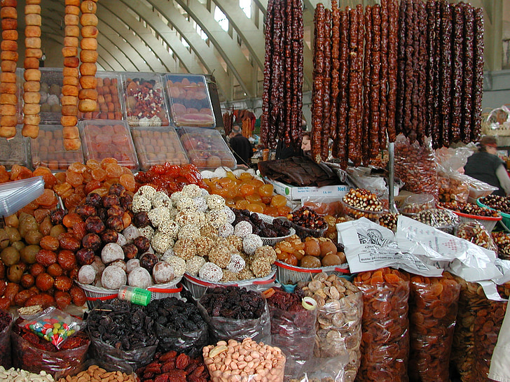 dried fruit, plums, apricots, food, fruits, nuts, market