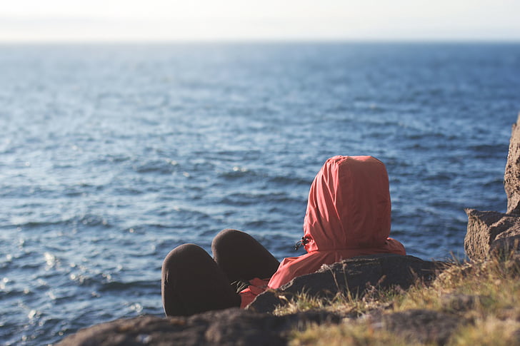 viewpoint, horizon, girl, landscape, ocean, high, outdoor