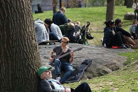 guitar, central park, man, music