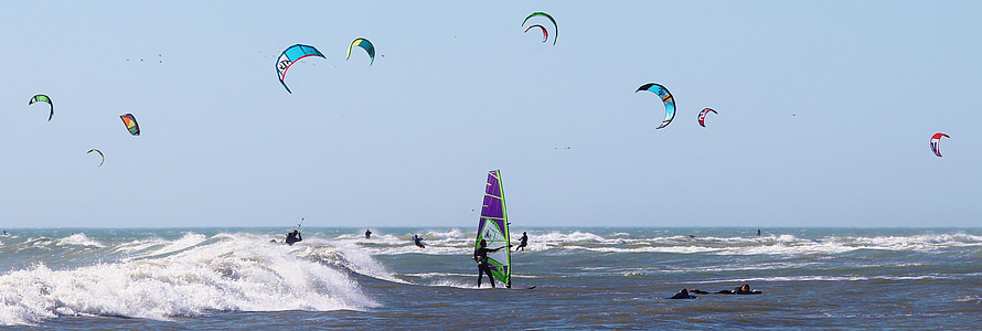 desportos aquáticos, Kite, windsurf, oceano, mar, praia, voar