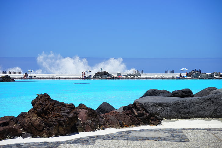 kolam renang air laut, Kolam Renang, Lago Lago Martianez, Puerto de la cruz, Tenerife, Kepulauan Canary, Kolam Renang