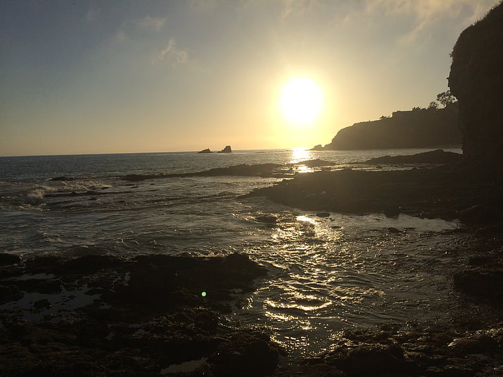 günbatımı, plaj, okyanus, Kaliforniya