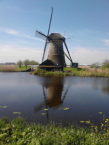 molen, Nederland, Kinderdijk, rivier, reflectie