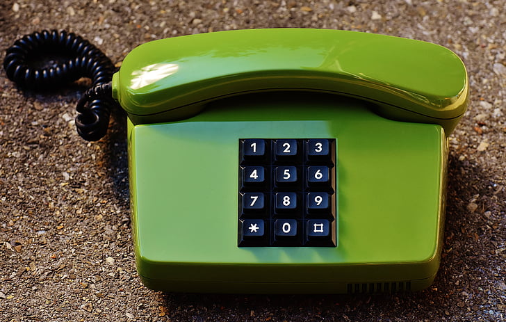 Puhelin, 1980-luvun, vanha, vihreä, avaimet, viestintä, Puhelin