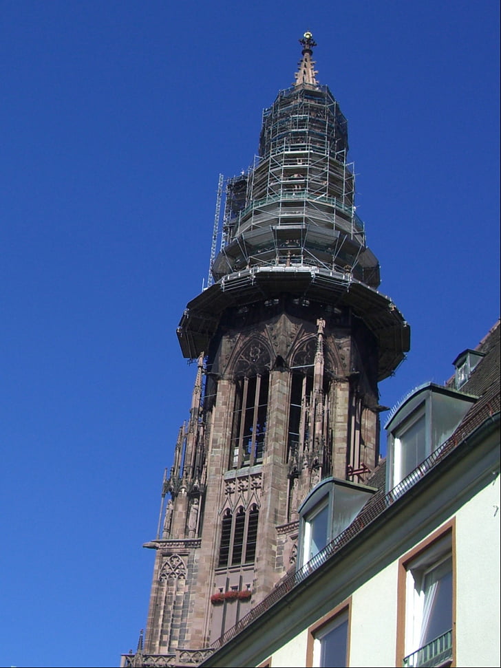 tower, münster tower, freiburg, integrated, church, sky, blue