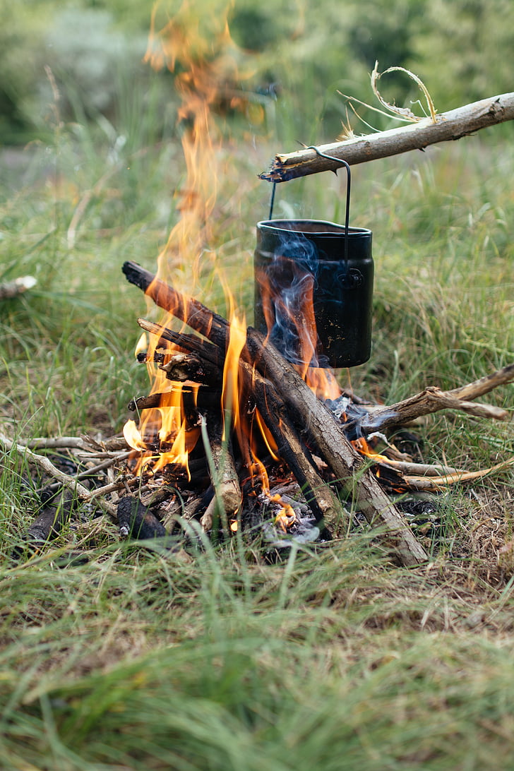 blur, közeli kép:, főzés, nyári időszámítás, a mező, tűz, tűzifa