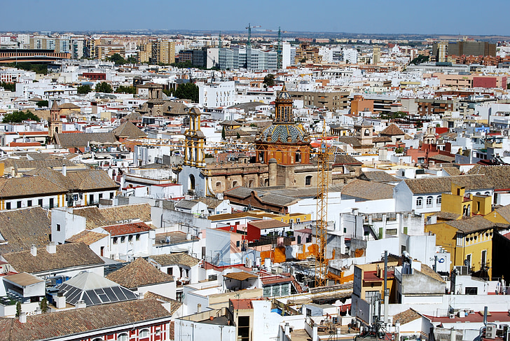 Севиля, град, къщи, пейзаж, Испания, Андалусия, покриви