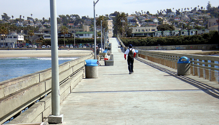pier, ocean, dock, skyline, building, walk, walker
