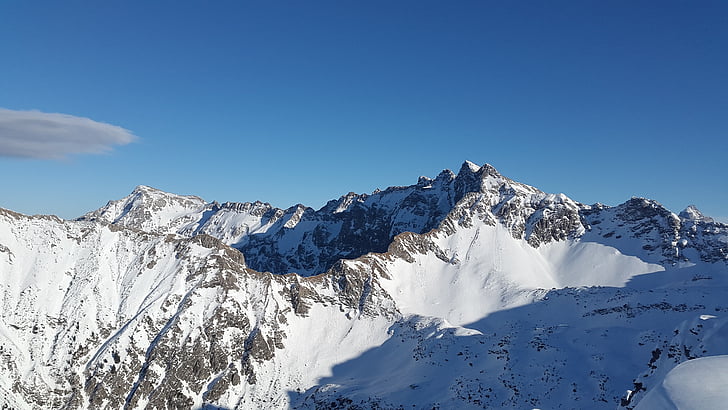 Hindelanger mászó platform, Allgäu, Foghorn, hegyek, téli, hó, alpesi