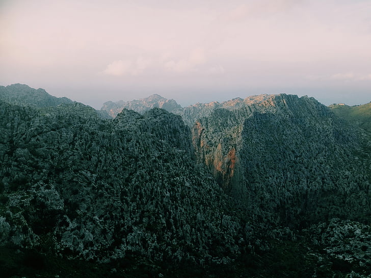 gray, stone, mountains, cloudy, sky, nature, scenics