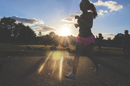 oameni, femeie, jogging, a alerga, exercitarea, sănătate, nori