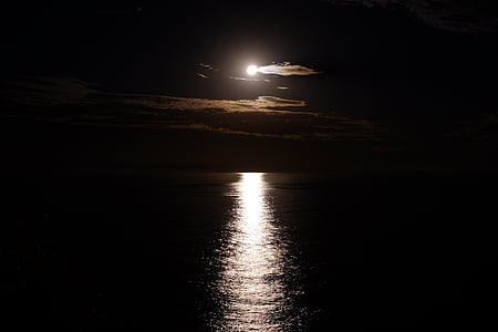 luna splendere, oceano, riflessione, notte, luce