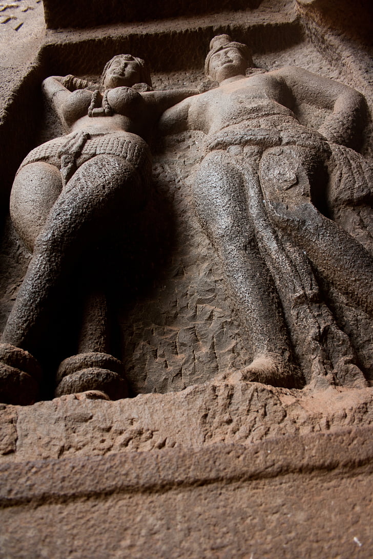 Karla grottor, buddhismen, grottor, stenskulpturer, Indien, indiska, figuriner
