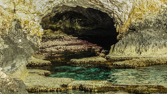 Kypr, Ayia napa, mořská jeskyně, skalnaté pobřeží, Příroda, Rock - objekt, voda