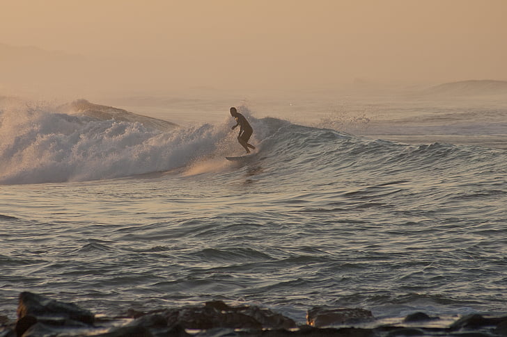 morning, surfer, beach