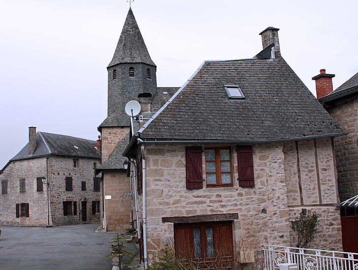 hamlet batu, desa Prancis, rumah-rumah kuno, kota di Perancis, rumah dari abad pertengahan, bangunan bersejarah, arsitektur