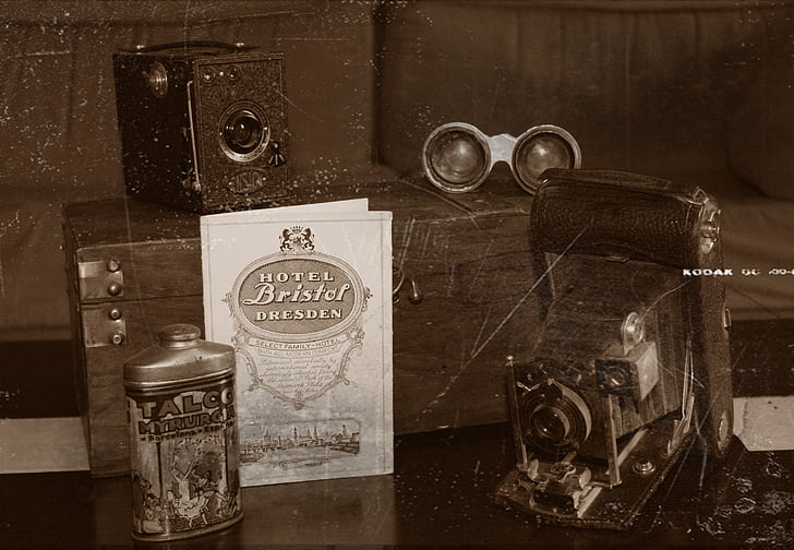 vintage, cameras, antiques