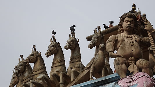 estátua, cavalos, divindades, Batu caves, Malásia