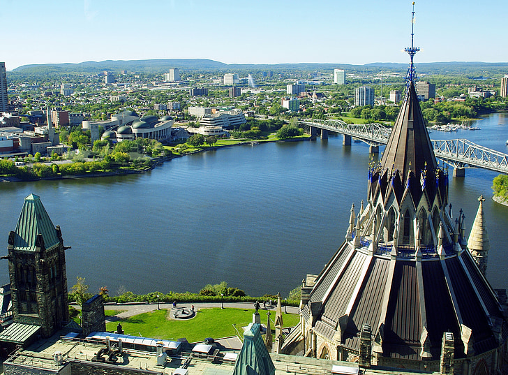 Kanada, Ottawa, ottaoutais rieka, Parlament, rieka, Architektúra, Panoráma mesta