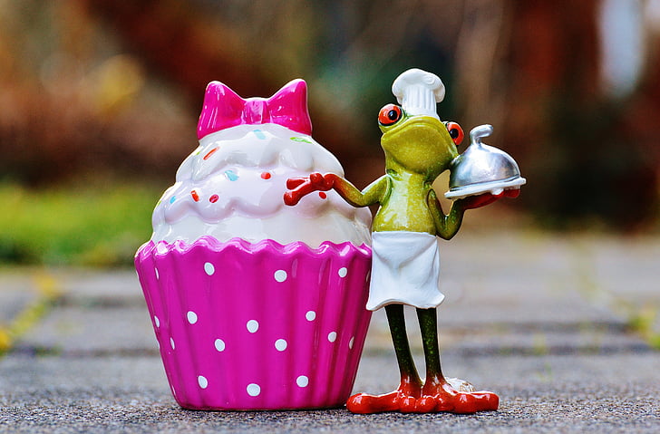 baker, cooking, coffee, cupcake, frog, cake, sweet pastry